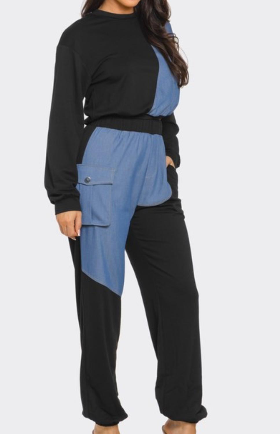 Color Block Denim Set